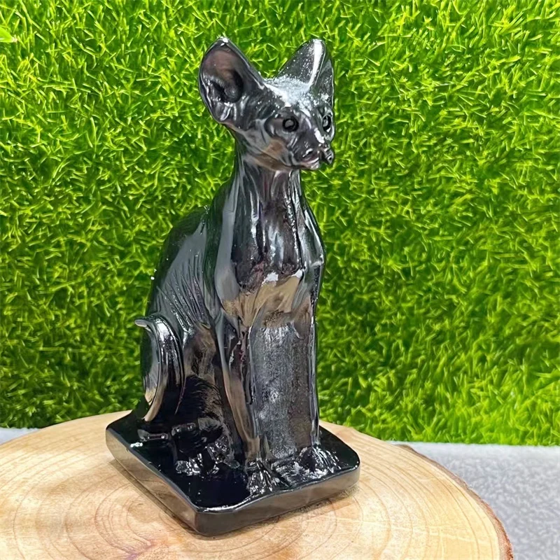 Natural Black Obsidian Egyptian Mau Cat Animal Healing Figurine Aesthetic Hallowen Decor Feng Shui Reiki Gift 1PCS