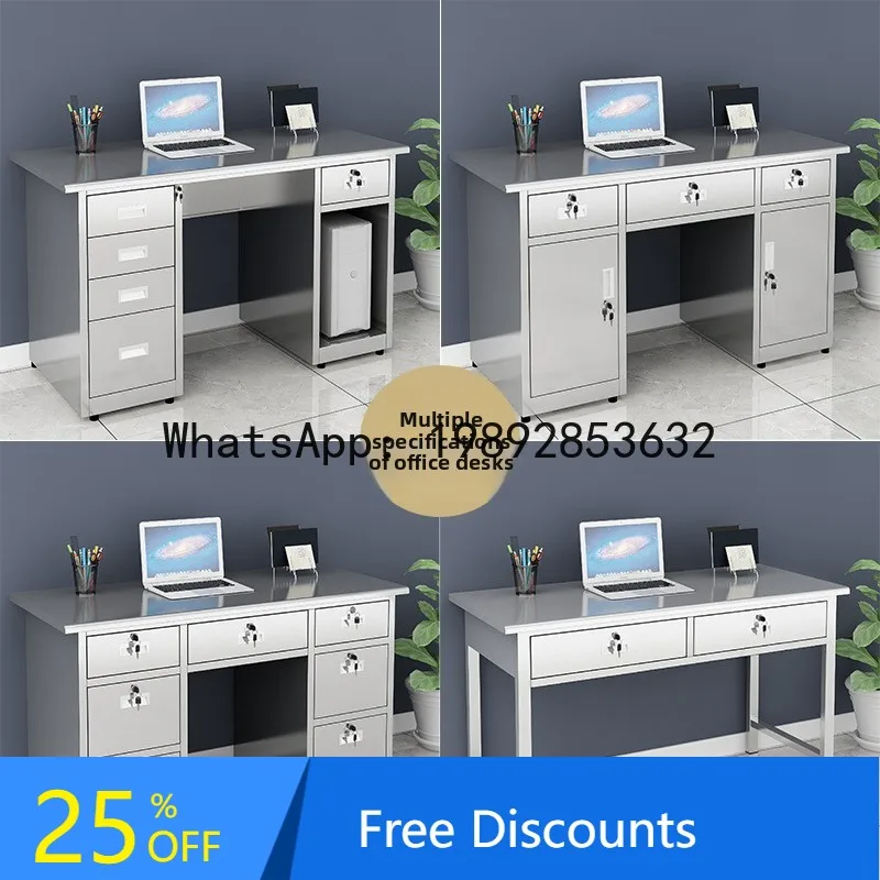 BGZ  Stainless Steel Computer Desk Financial Office Desk Home Single Writing  with Drawer and Lock