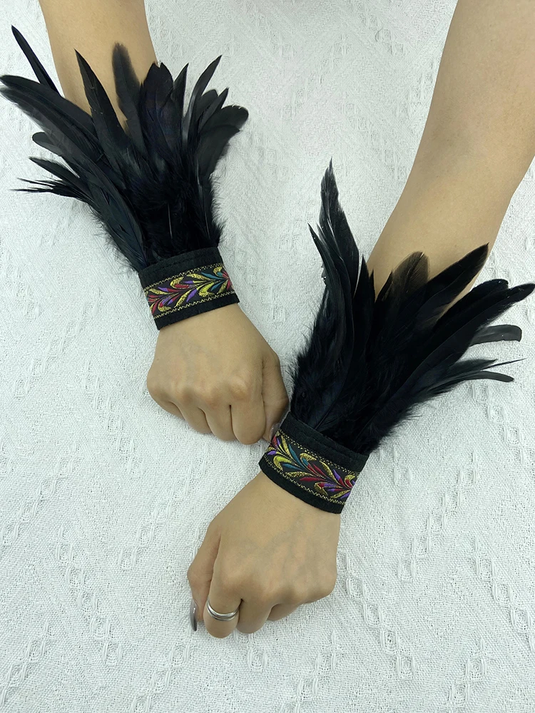 Natural Fur Wrist Cuffs Removable Wrap Bracelet Goth Clothes Sleeves Y2k Accessories Ancklets Fashion Retro Feather Gloves Cuff