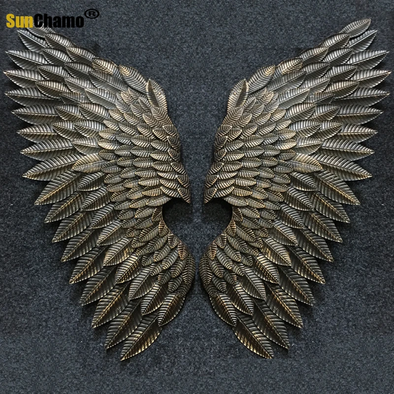 Retro Wall Hanging Decoration Loft Industrial Steam Pulk Art Metal Wing Bar Coffee Shop Creative Iron Wings Mural Home Decor