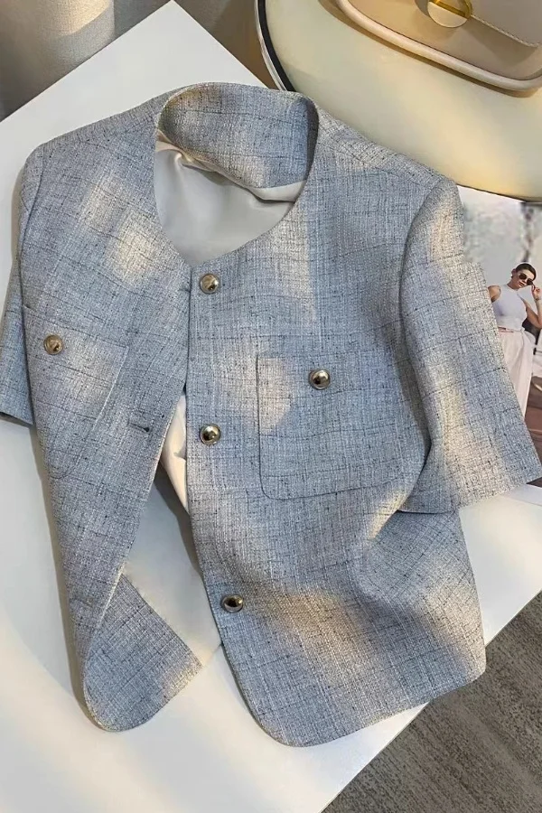 

​​Women's Tweed Boucle Blazer Summer Slim Fit Parisian Chic Versatile Lapel Jacket Lightweight Trendy Day to Night​​