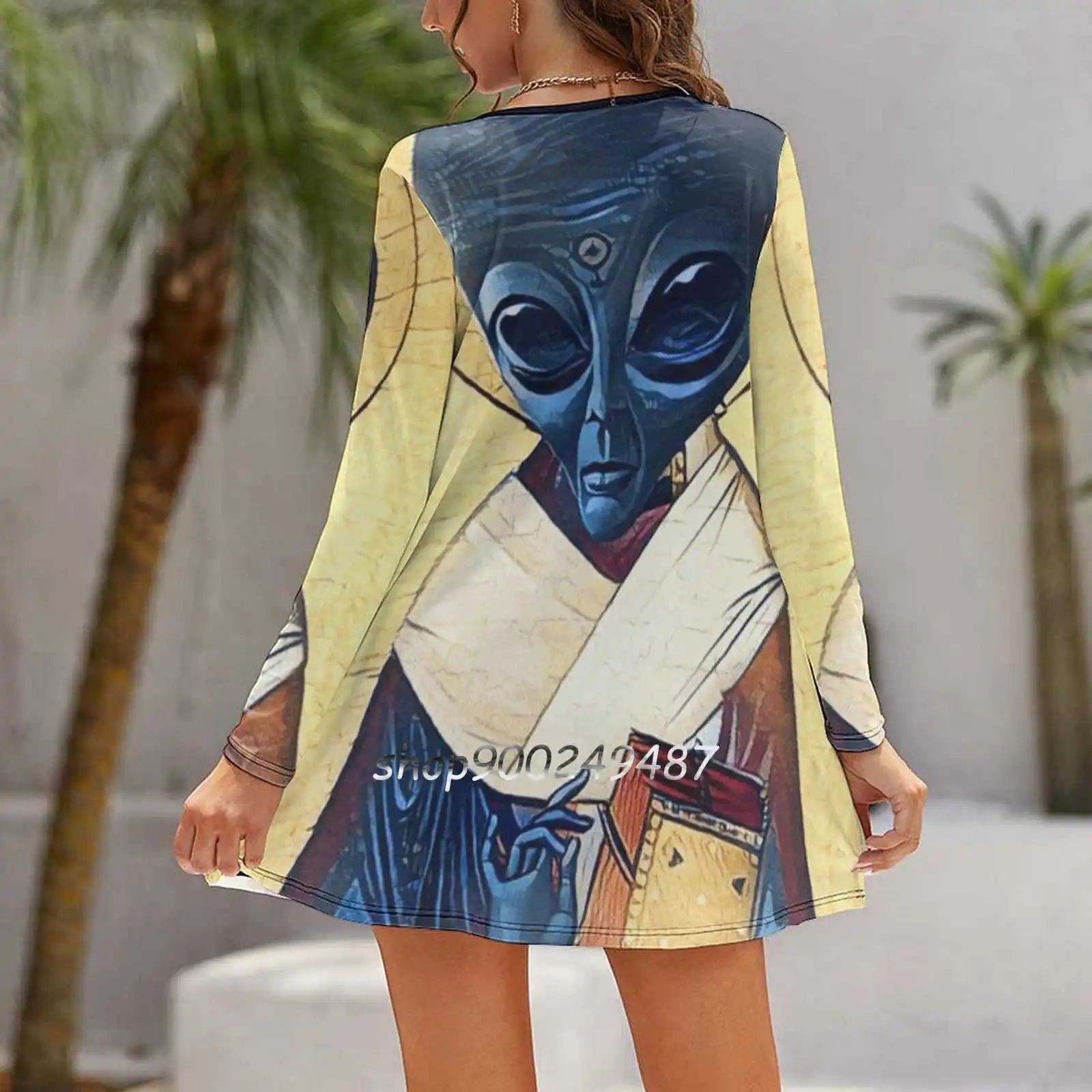 St. Women Casual High Waist Mini Dress Long Sleeve Dress Autumn New Fashion Dress Cosmos Space Astronaut Saint Holly Priest