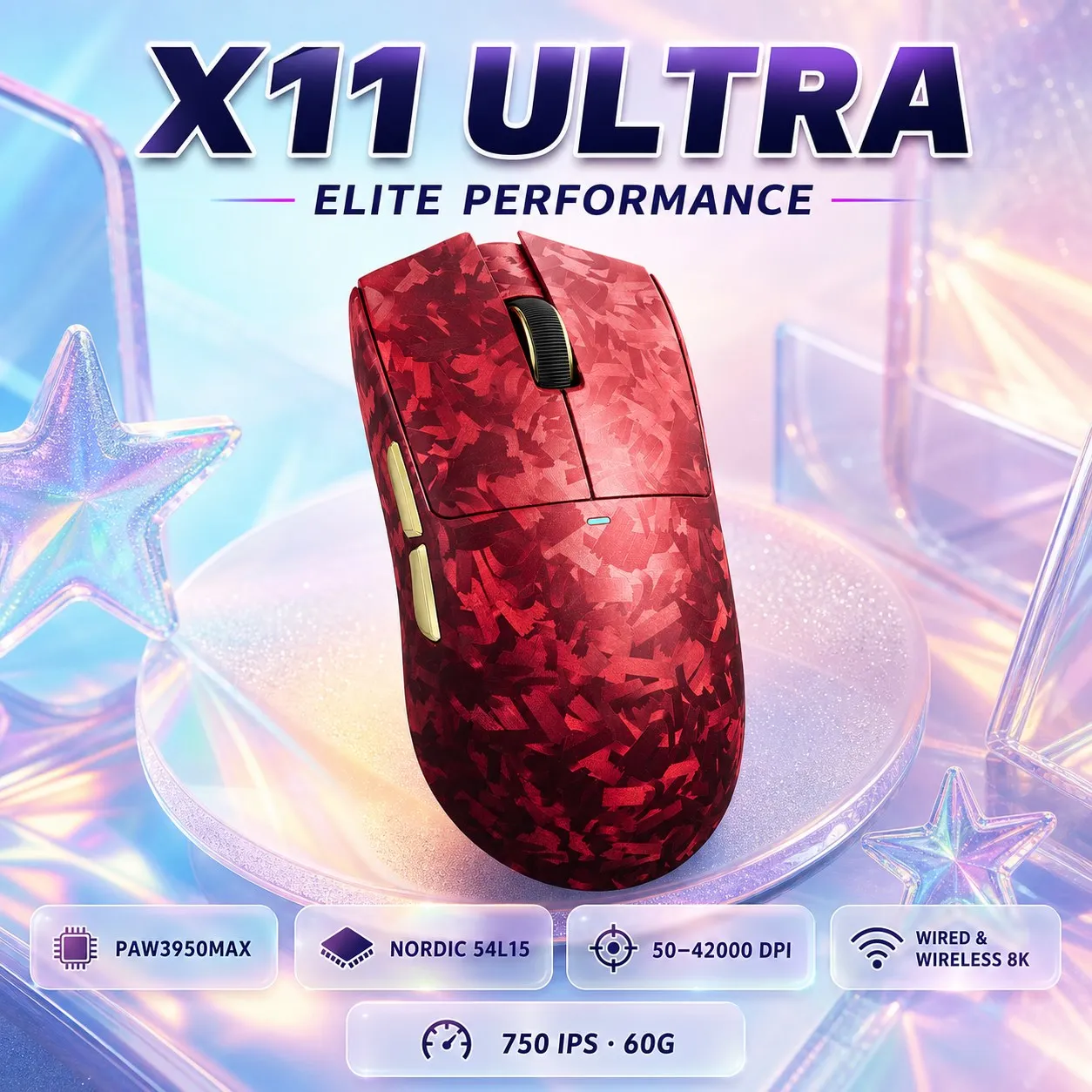 ATTACK SHARK X11 ULTRA Tri-Mode Gaming Mouse Wired 2.4G Bluetooth PAW3950Max Sensor Nordic 54L15 MCU Max 42000DPI Dual 8KHz