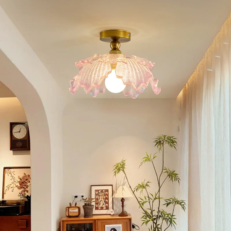 Creamy Pink Petal Bedroom Pendant Light Bubble Dreamy Glass Cherry Blossom Dining Lamp Creative Eye-protecting Bar Hanging Lamps