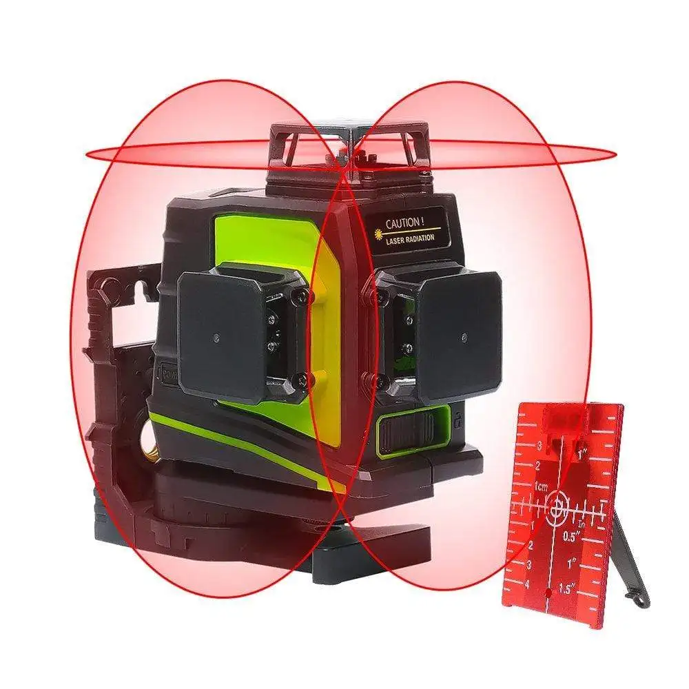 Huepar 3x360 GF360R Laser with Rechargeable Lithium battery,Multi Outdoor Pulse Mode Red Beam 3D 12 Lines Laser Level