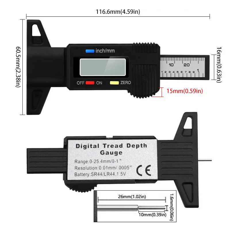 Medidor Digital de profundidad de la banda de rodadura para neumáticos de coche, medidor de espesor, herramientas de medición de detección de desgaste de neumáticos de automóvil, pinza de profundidad