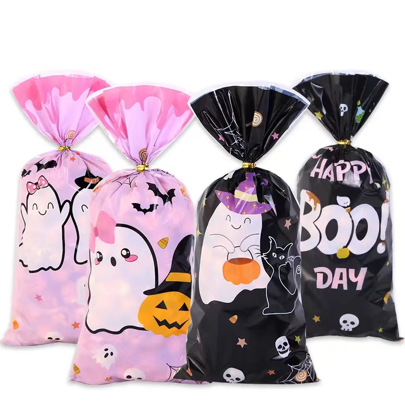 10/50pcs Pink Black Halloween Candy Treat Bags, Little Boo Gift Bags For Halloween Theme Kids Birthday Baby Shower Party Supplie