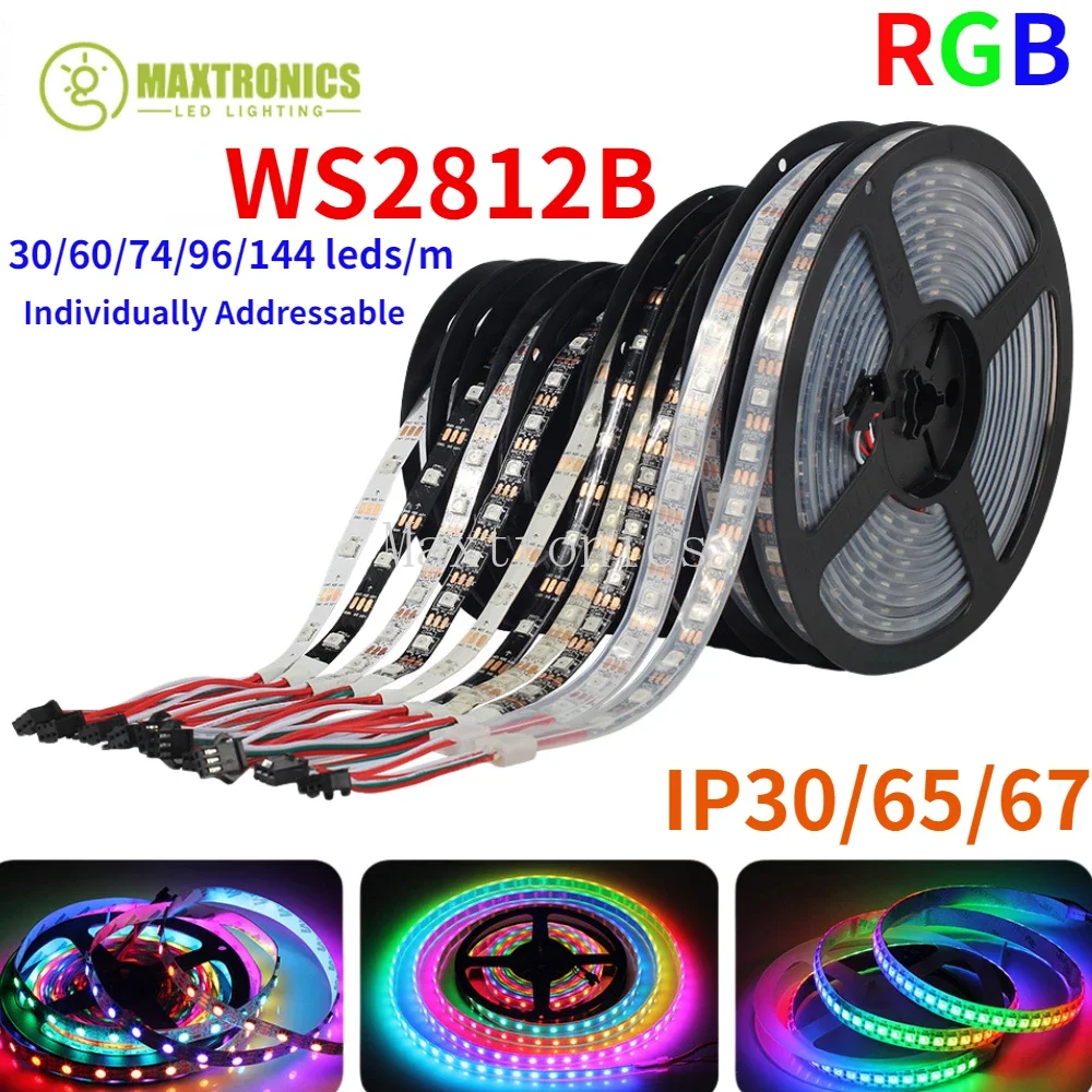 Hot Sell DC5V WS2812B Led Strip 30/60/74/96/144 leds/m Smart RGB Black/White PCB IP30/65/67 WS2812 IC Led Light 1m/2m/3m/4m/5m