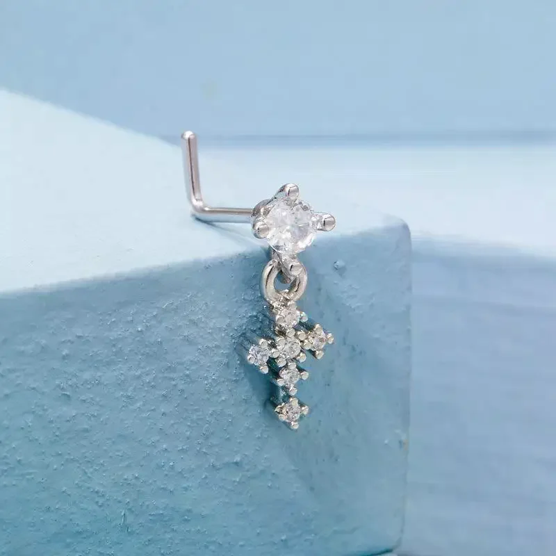 Dangle Nose Rings For Women Cross Zircon Nose Piercing Jewelry L Shape Nose Studs Body Jewelry Accessories view 5