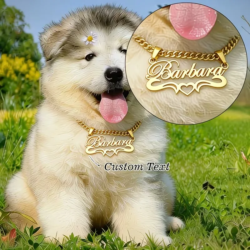 Custom Pet Name Necklace 5/7mm Gold Color Chain Personalized Dog Collar Puppy Cat ID Tag Pendant Custom Text Pet Jewelry Gift