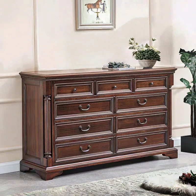 Black walnut nine-chest cabinet full solid wood living room locker bedroom furniture retro bucket cabinet