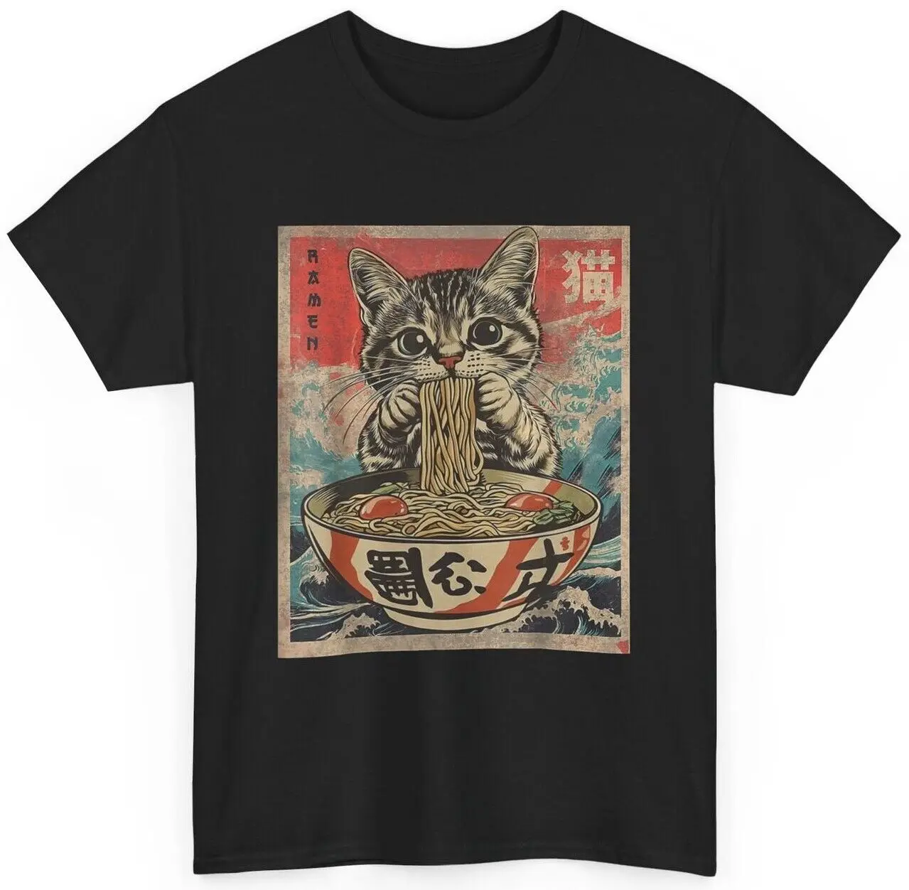 Cat Eating Ramen Noodles Kawaii Anime Manga Japanese Food T-Shirt