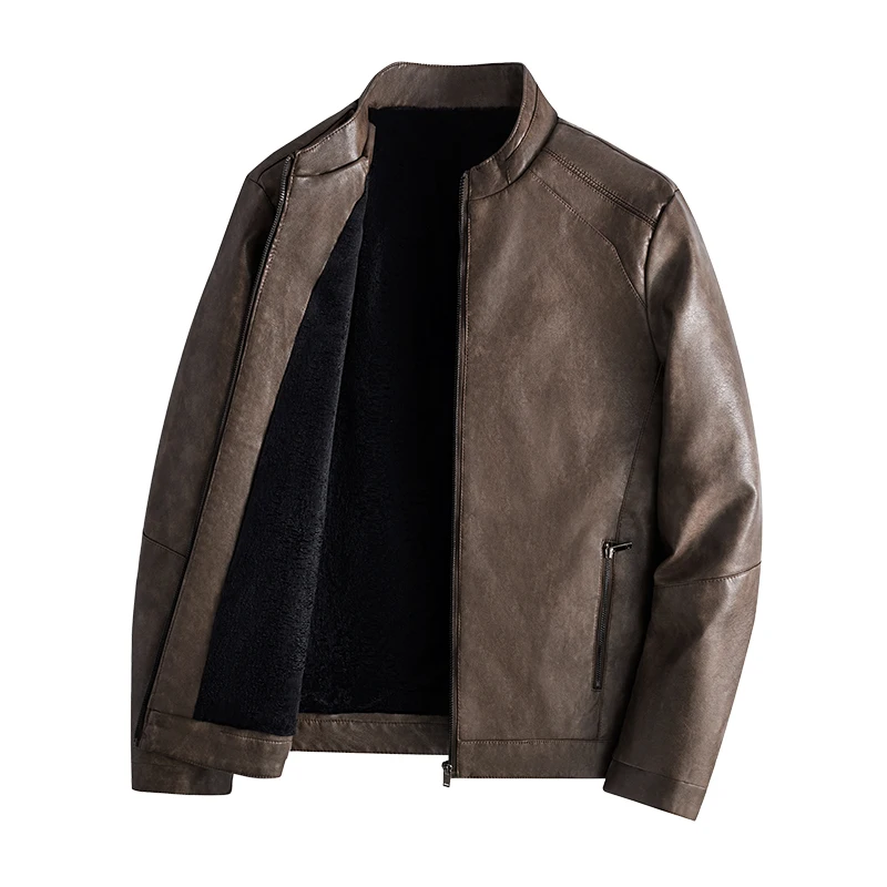 

Новая модная мужская кожаная куртка 2025 года в стиле ретро с флисовой подкладкой из искусственной кожи для мотоциклистов, повседневная верхняя одежда, крутая мужская кожаная куртка