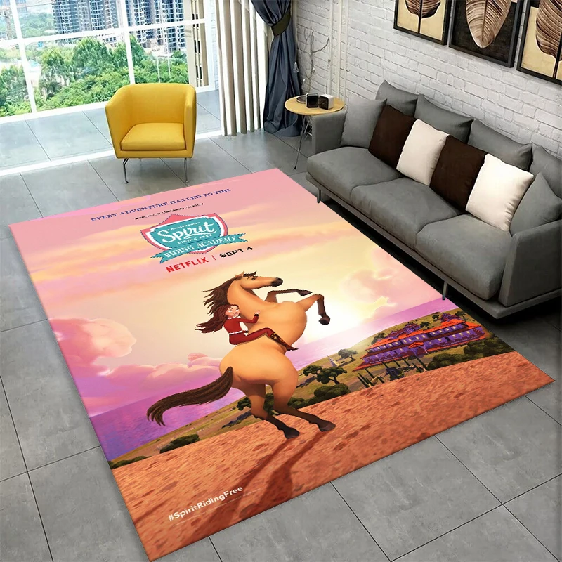 HD Cartoon Spirit Riding Free Horses Non-Slip Area Rug for Living Room Bedroom Playroom,Carpet Floor Mat for Home Decor Holiday