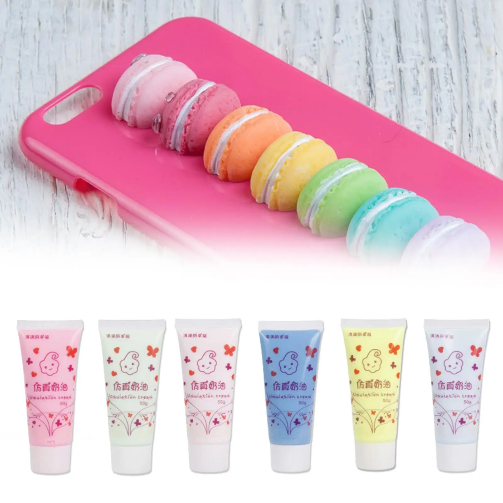 6x Simulation Whipped Cream Glue Set DIY Phone Case Cream Clay Glues Cream Adhesive Handmade for Moulding Mirror Jewelry Making