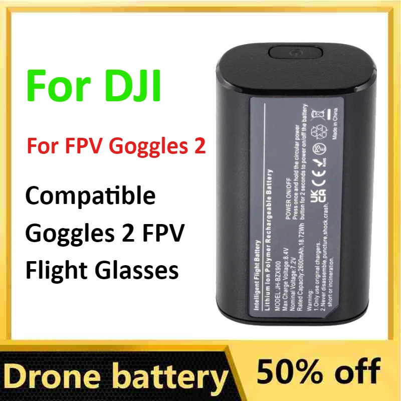 Drone Battery 2600mAh for DJI FPV Goggles 2 Compatible Goggles 2 FPV Flight Glasses Camera Drones Accessories