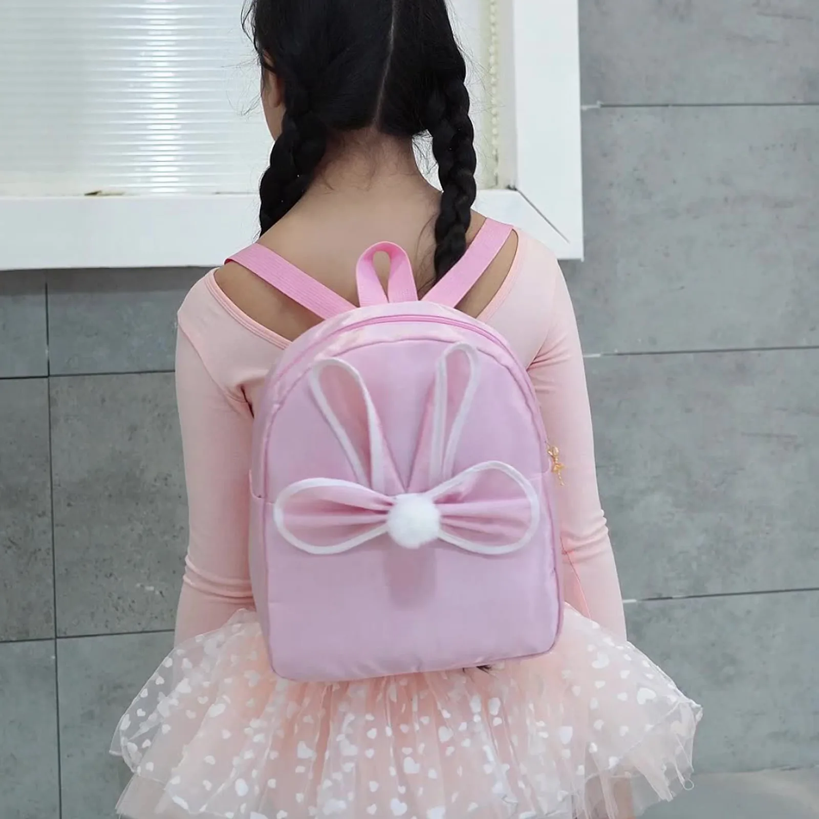 กระเป๋าเต้นบัลเล่ต์ทรงหูกระต่ายน่ารัก กระเป๋าเต้นรำสำหรับเด็กผู้หญิง กระเป๋าเป้สะพายหลังเต้นรำขนาดใหญ่