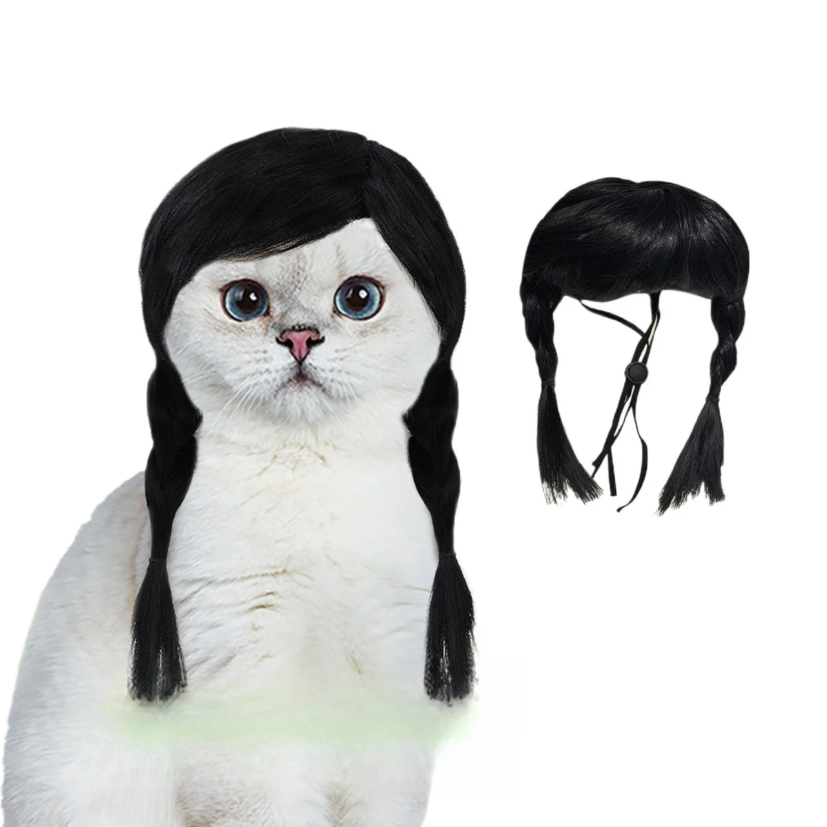 Pet Black Double Ponytail Wig Holiday Party Cat Dog Universal Festival Cosplay Cute Double Ponytail