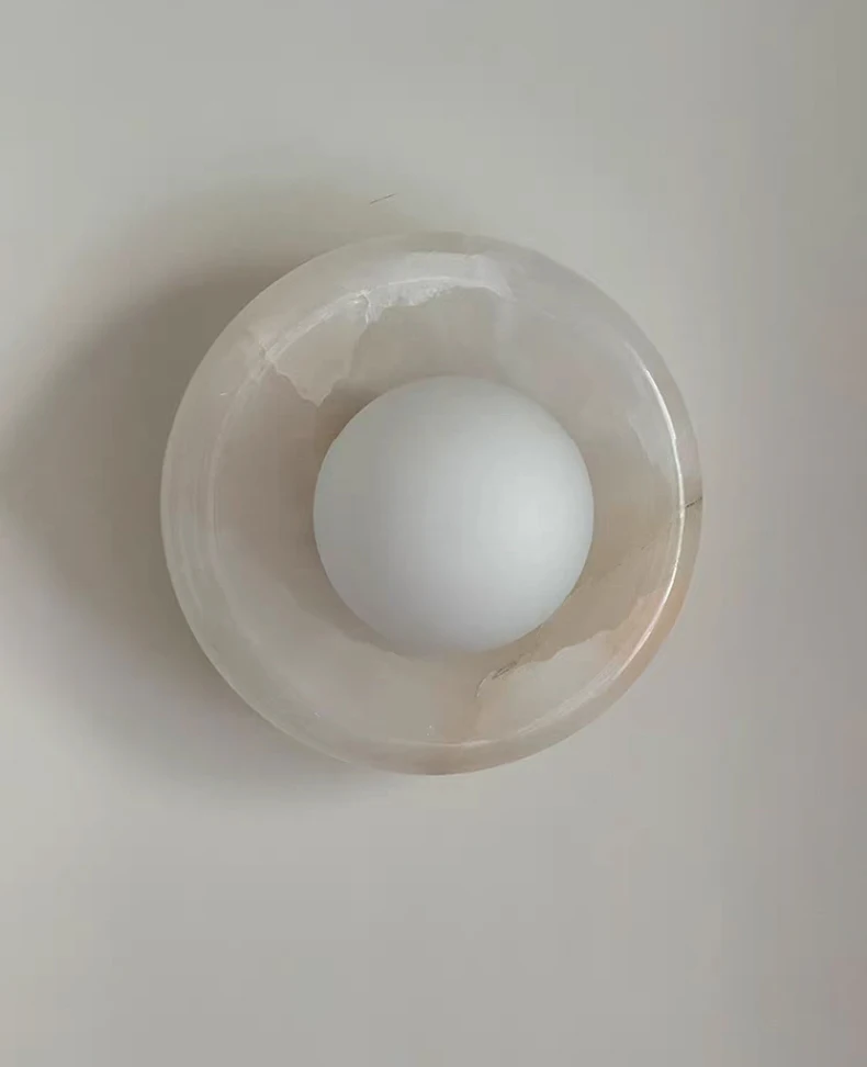 Round Real Stone Wall Light Home White Glass G9 Bulb Indoor