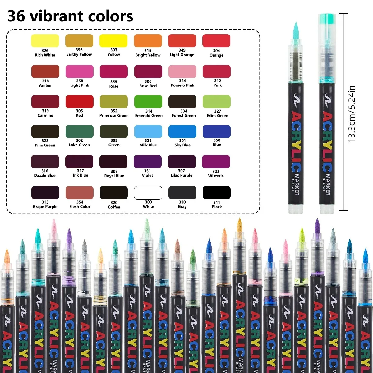 12-366 kleuren acrylmarker set waterdichte acryl penseelmarker professionele acrylverfmarker doe-het-zelf kunstbenodigdheden