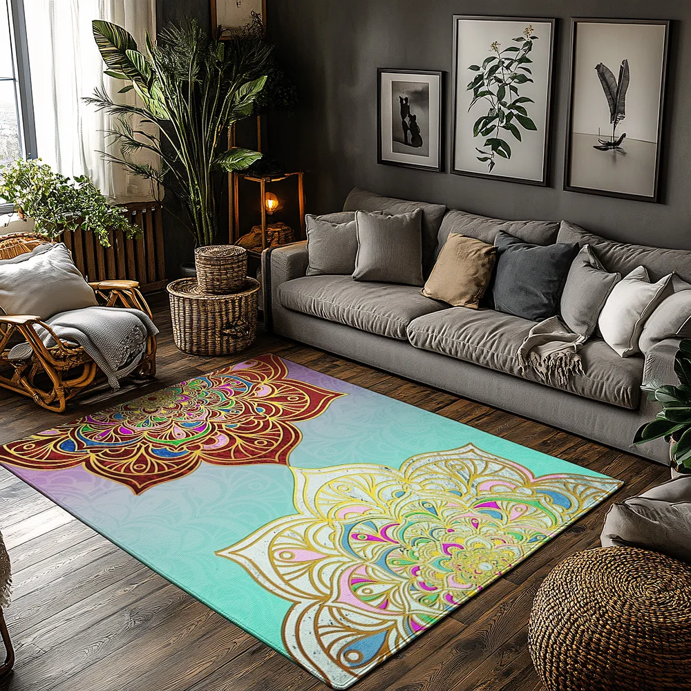 

Уникальный коврик с мандалой, нескользящий напольный коврик, богемный домашний декор, ковер для гостиной, спальни, моющийся, художественный дизайн, мирная атмосфера