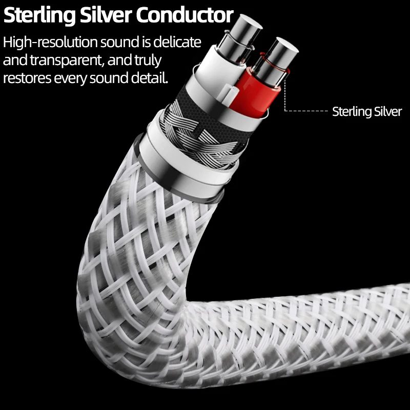 One Pair Sterling Silver RCA Cable HiFi Audio Interconnect New Pure Silver Core Wire with Locking Carbon Fiber RCA Plug
