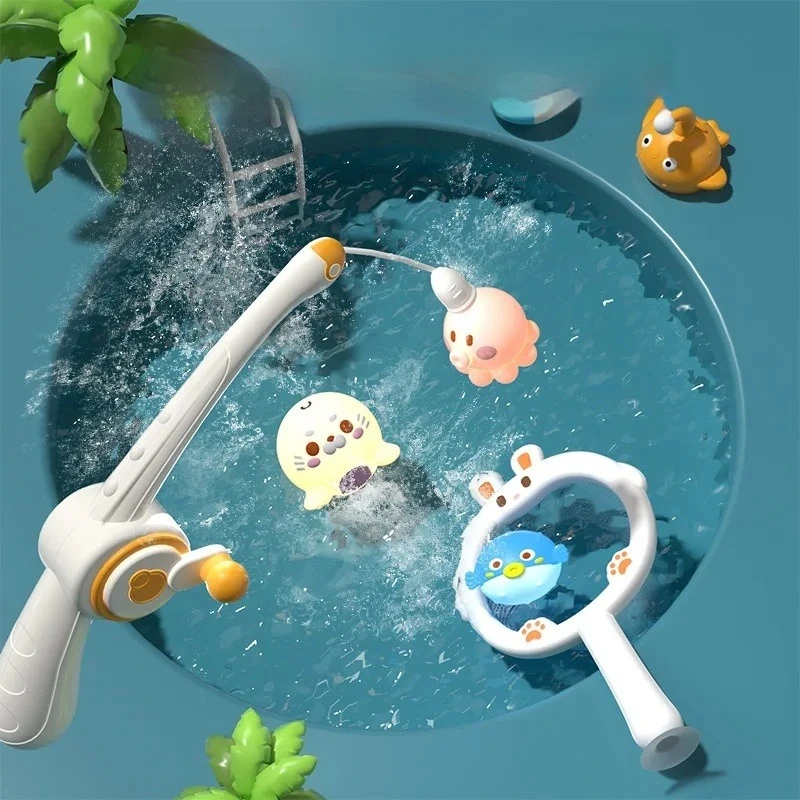 Magnetic Fishing Water Paly Bath Game Set Baby Swimming Bathroom Toy Floating Catching Luminous Fish Bathtub Pool Toy for Kid