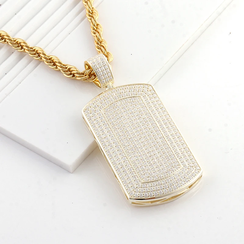 Provence Full Round Moissanite with GRA Certified Solid 925 Silver Yellow Gold Plated Man Dog Tag Pendant Hip Hop Jewelry