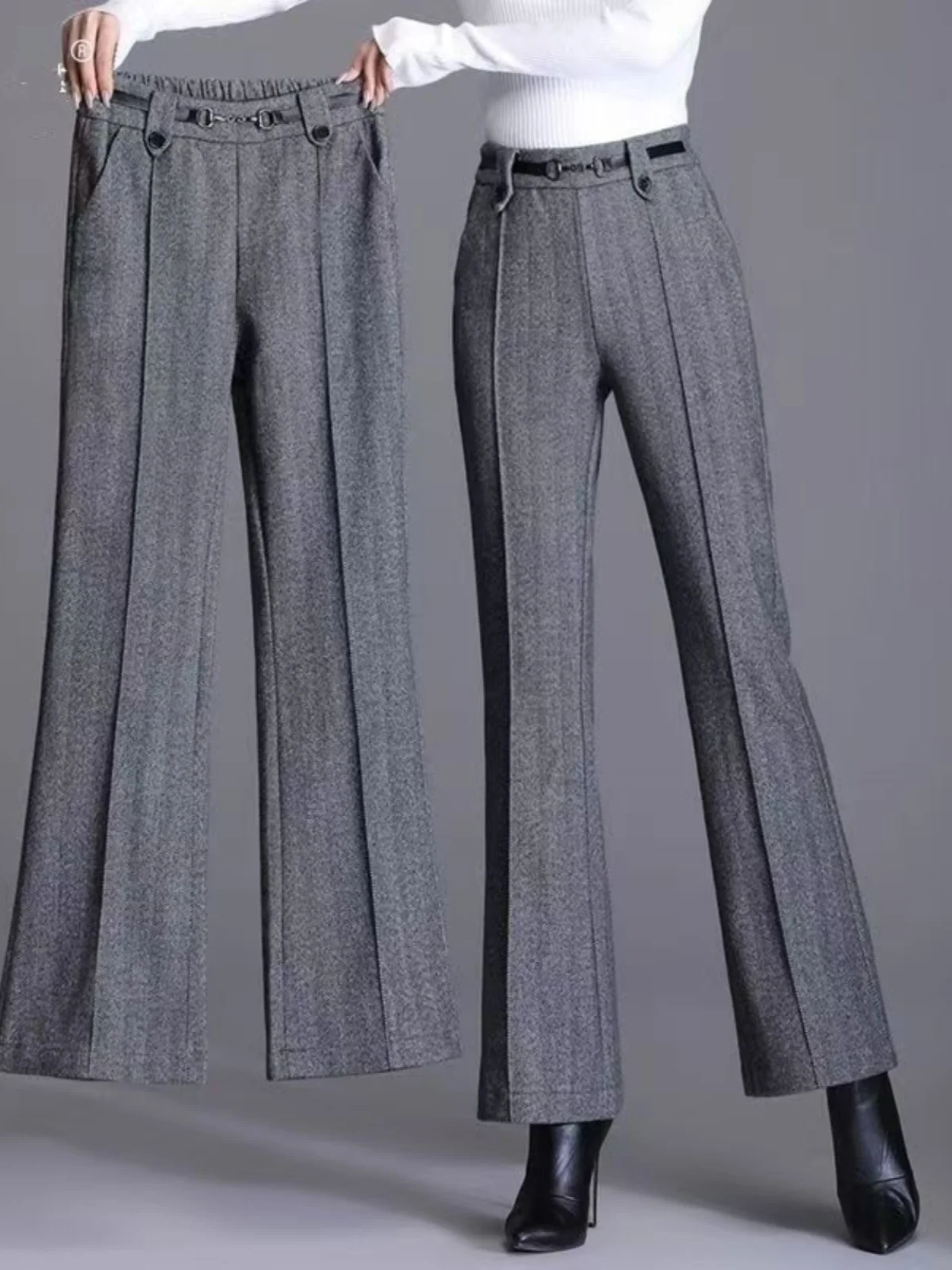 

High Waist Thickened Woolen Straight Leg Pants Autumn Winter Fashion Casual Trousers Women's Stylish Bootcut Pants