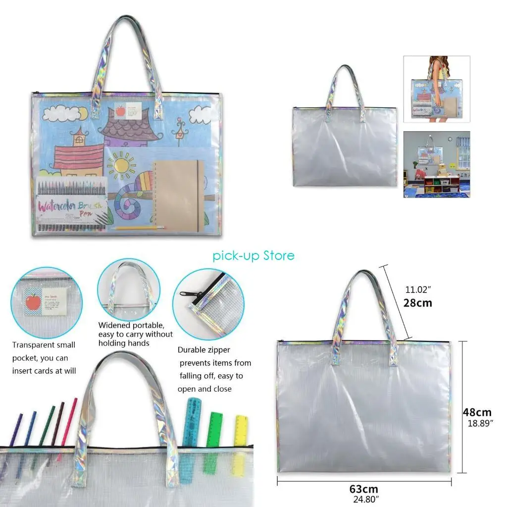 

Q5WA Ручная прозрачная сетчатая сумка на молнии, художественная сумка-портфель для плакатов, картин