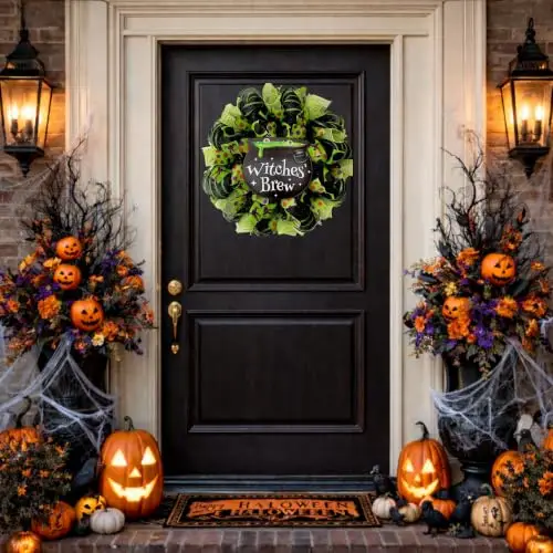 Witches' Brew Cauldron Halloween Deco Mesh Wreath. Available in 24 inch and 28 inch