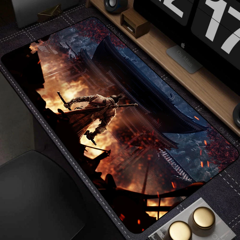 Dark Soul Style Sekiro Mouse Pad Large Deskmat Smooth Cloth Mousepad Stitched Edges Anti-Slip Rubber Bottom for E-sports Players