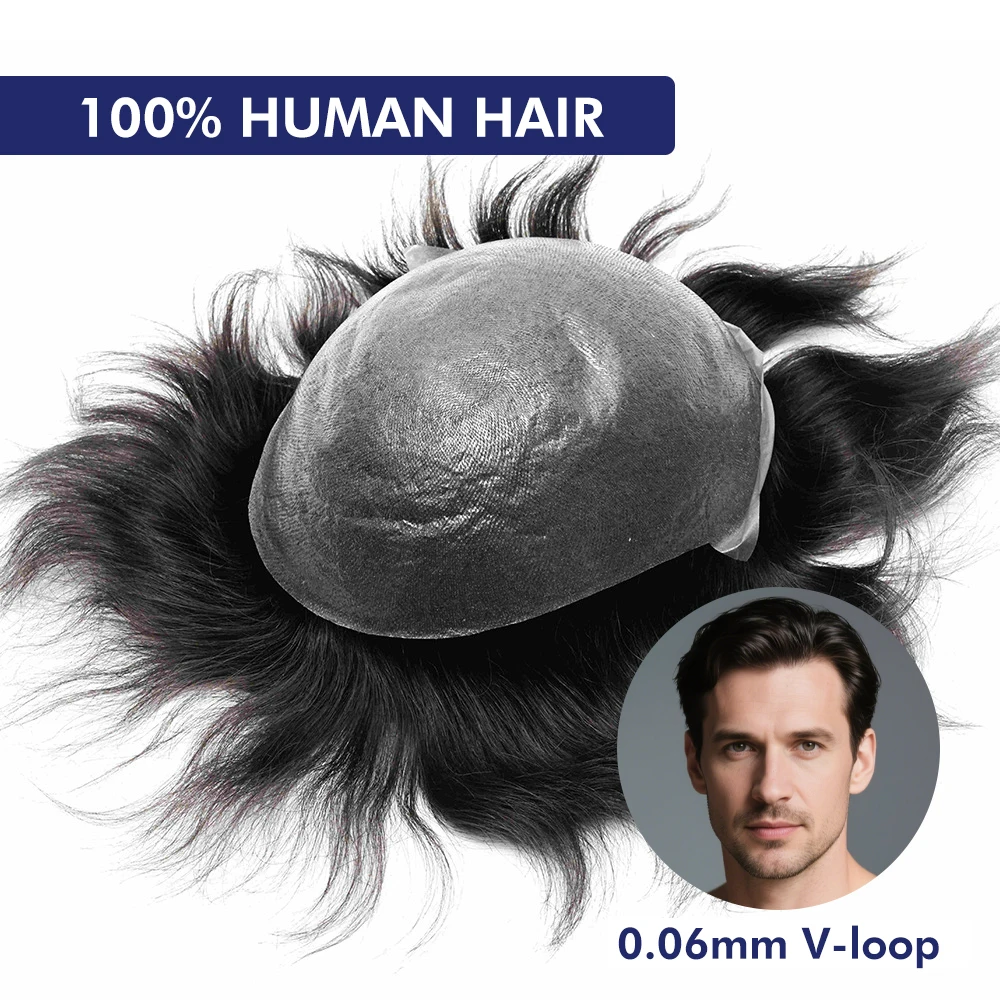 OS25 0.06mm Bio Clearance Thin Skin  Replacement System Toupee Capillary Prothesis Hair Piece For Men Hair V Loop Men Toupee