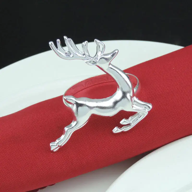 Shiny Silver Plated Elk Napkin Rings Table Setting Decor for Festive Events Christmas Prom Birthday Wedding Napkin Ring