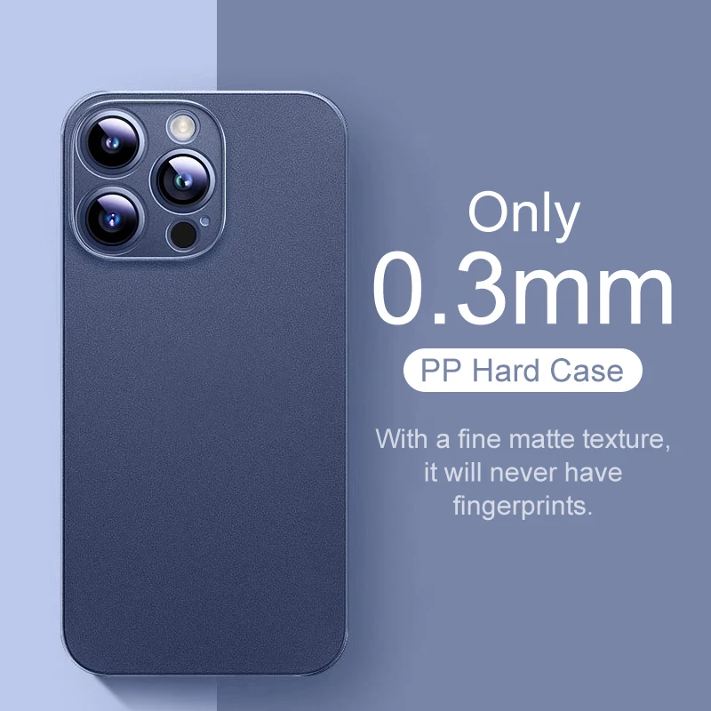 Image of 0,3 mm ultradünne, matte Hülle für iPhone 16 17 15 14 13 12 Mini 11 Pro XS Max X XR 7 8 Plus 16e durchscheinende harte mattierte Abdeckung
