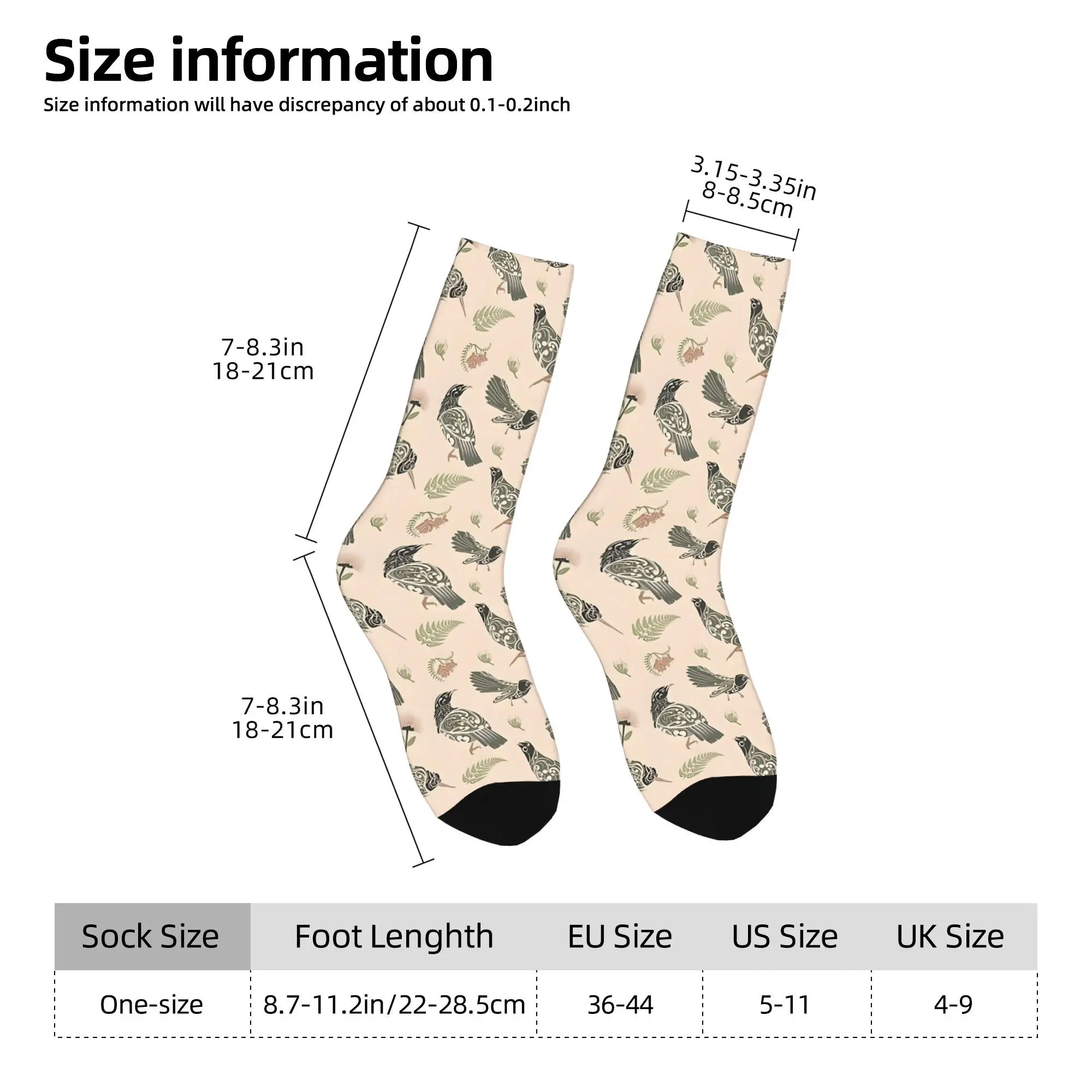 1pc Birds And Flora Printed Men's Socks  Novelty Hip Hop Harajuku Pattern Crew Sock Casual Gift