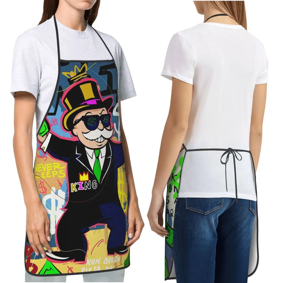 Monopoly Man Holding Money - Delantal de arte pop Chef Cocina Tablier Babero impermeable Limpieza de cocina Delantal