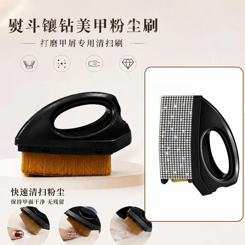 Portable Manicure Dust Cleaner Brush, Finger Loop Design Soft Nail Brush with Protective Cover, Professional Nail Art Prep Clean