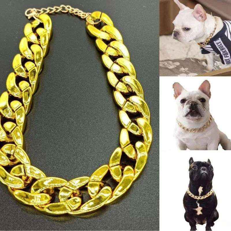 Fashion Pet Dog Collar Large Gold Chain Metal Aluminum Strong Lightweight Will Not Fade Pet Necklace Accessories