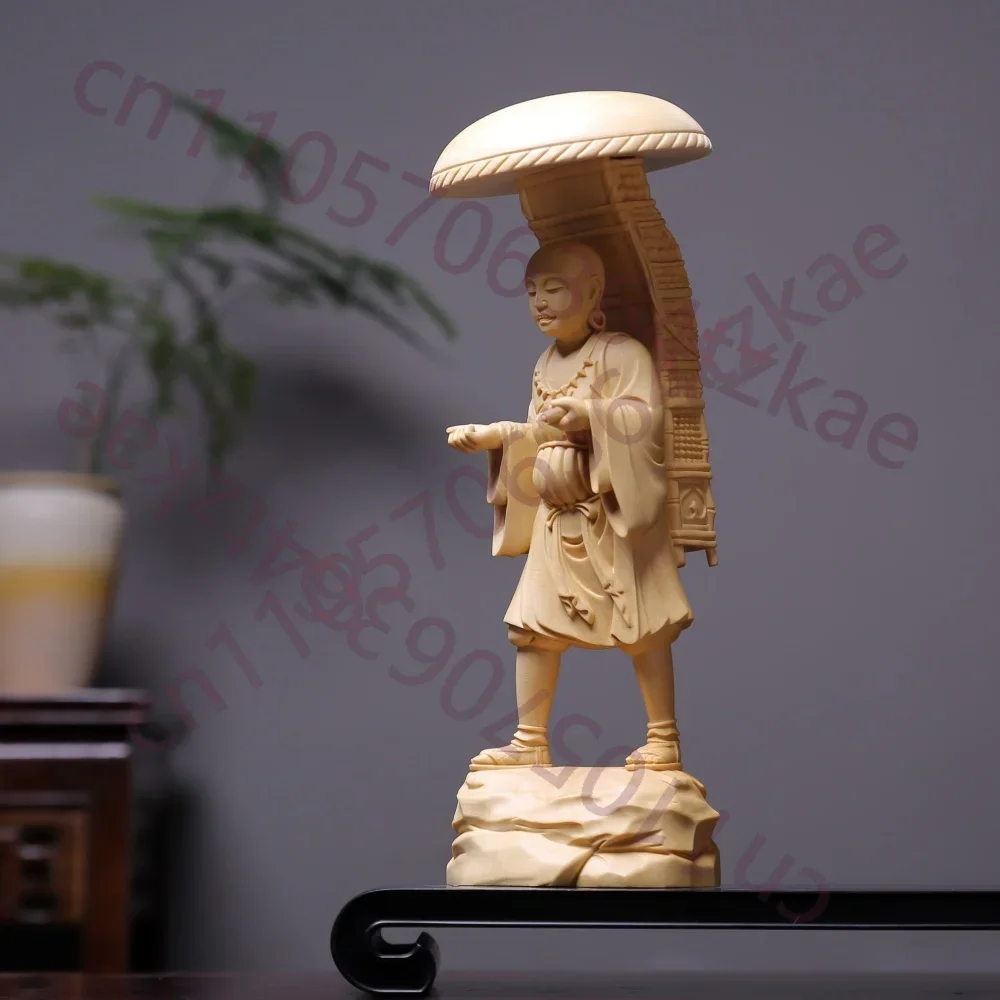 Hinoki Wood Hand Carved Xuanzang Monk Statue Figurine - Tang Sanzang Journey to the West Character Collectible Home Temple Decor