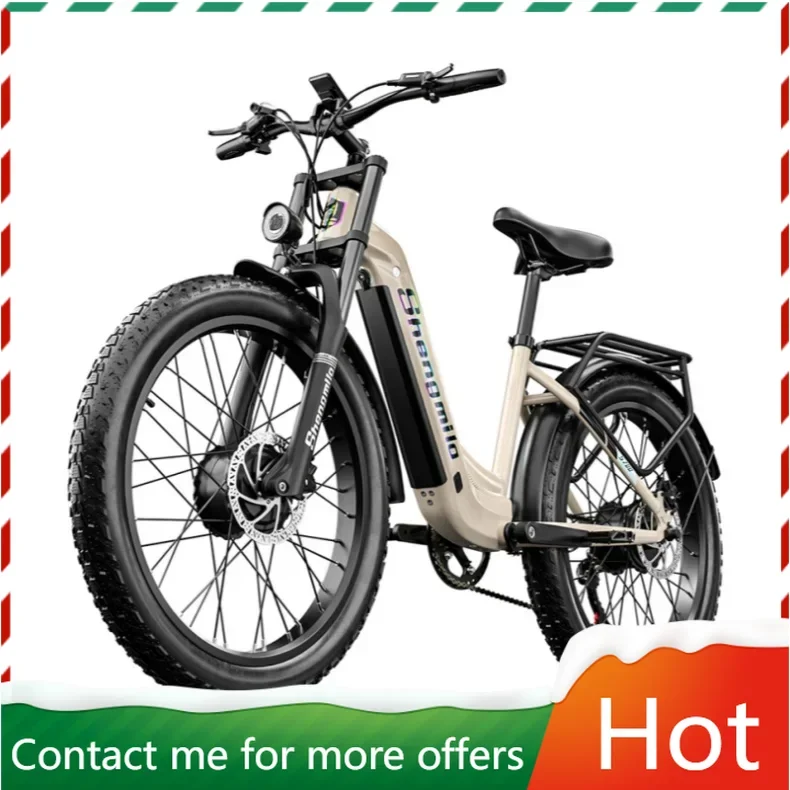 SHENGMILO Sepeda Listrik Hibrida 48V 2000W 17.5Ah 26*3.0 Ban Lemak Sepeda Gunung Wanita dengan Motor Hub Belakang Off-Road untuk Dewasa