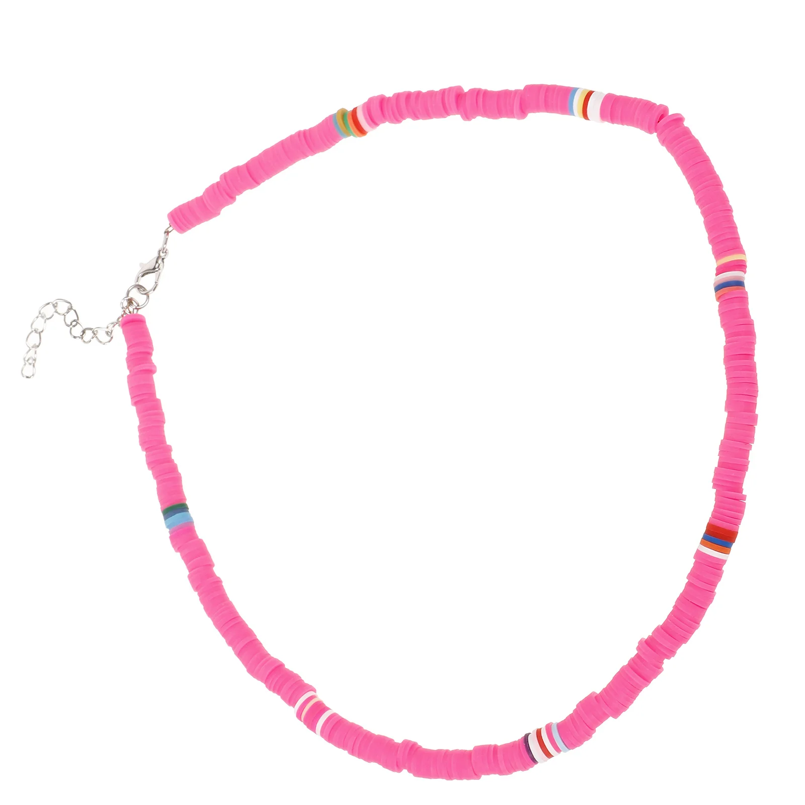 

Soft Clay Disc Necklace For Women Lightweight Colorful Boho Choker Summer Beach Festival Pendant Alloy Chain Accessory