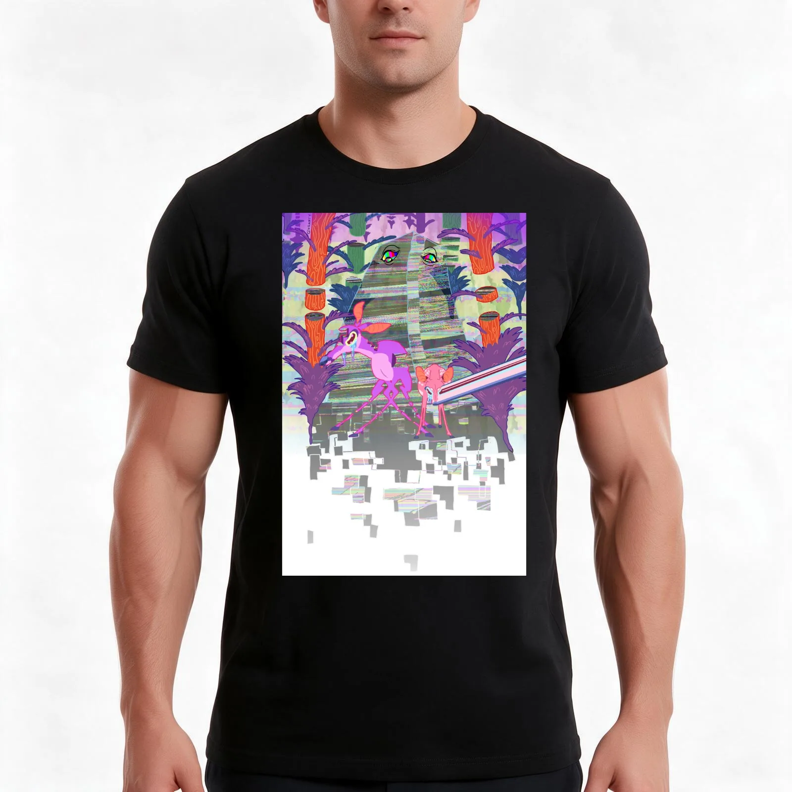 A Glitch in The Forest T-Shirt, Summer Casual Cotton Tee, Oversized Streetwear Tops, Vintage Graphic Print, Unisex Men Women