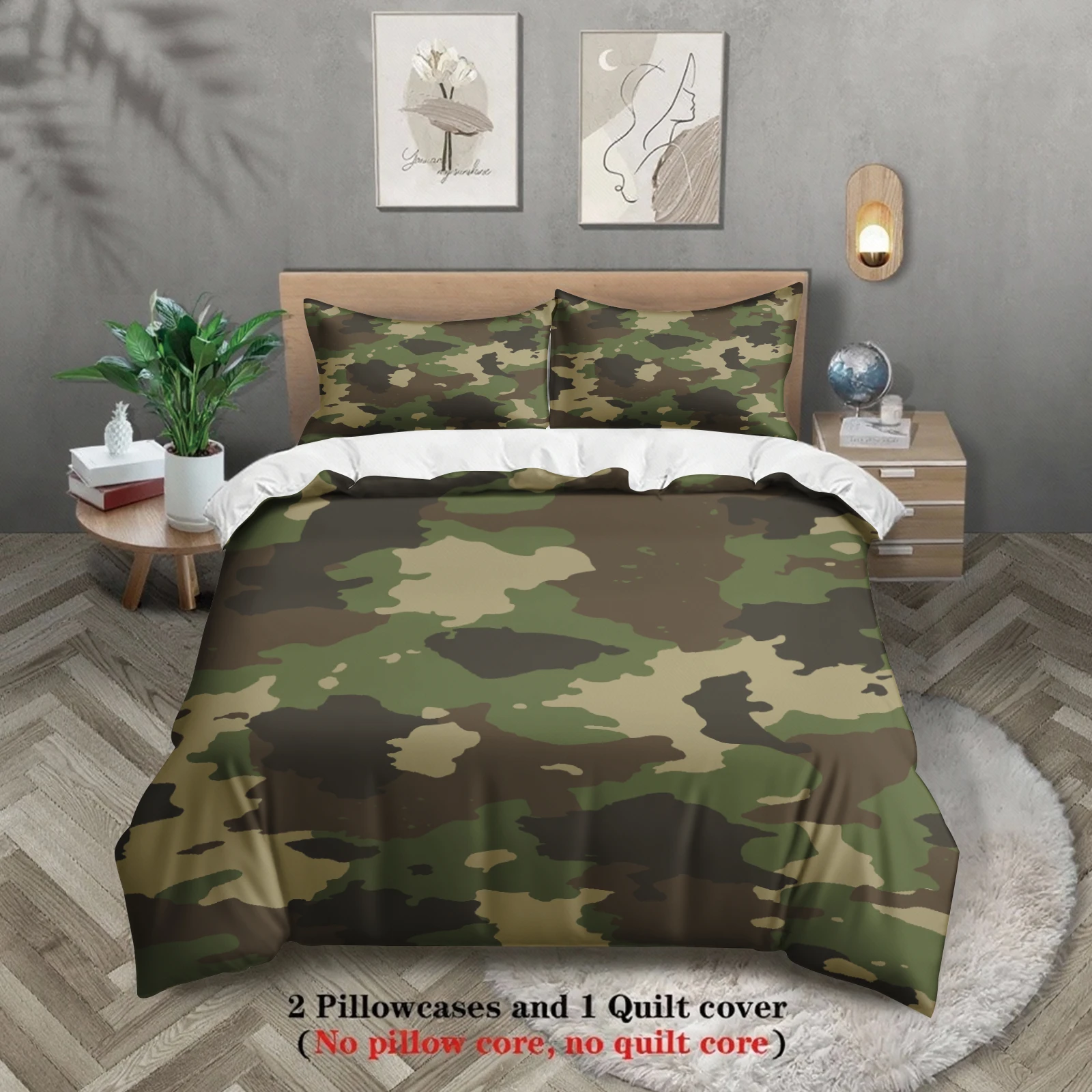 Woodland Camo Duvet Cover Set Green Brown Camouflage Bedding Set For Teens Guys Bedroom Twin Queen King Size With Pillowcases view 4