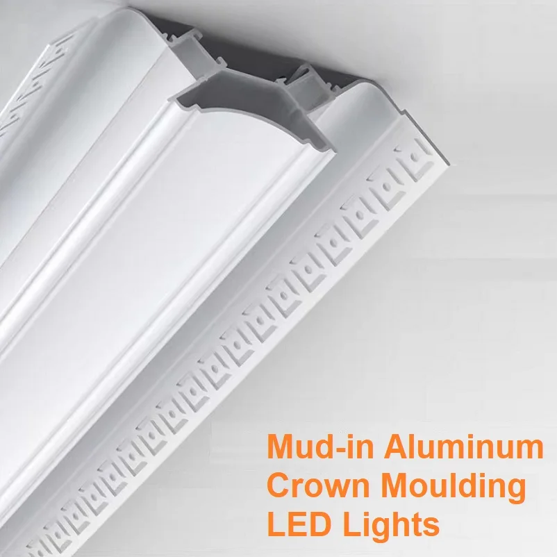 Indirect LED, Aluminum Crown Moulding Lights, Plaster-in Extrusion Profiles for LED Cove Lighting, Cornices Lamps