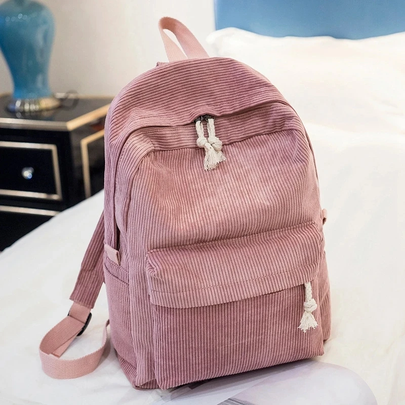 

Casual Women's Backpack Corduroy Design School Backpacks For Teenage Girls School Bag Striped Travel Bags