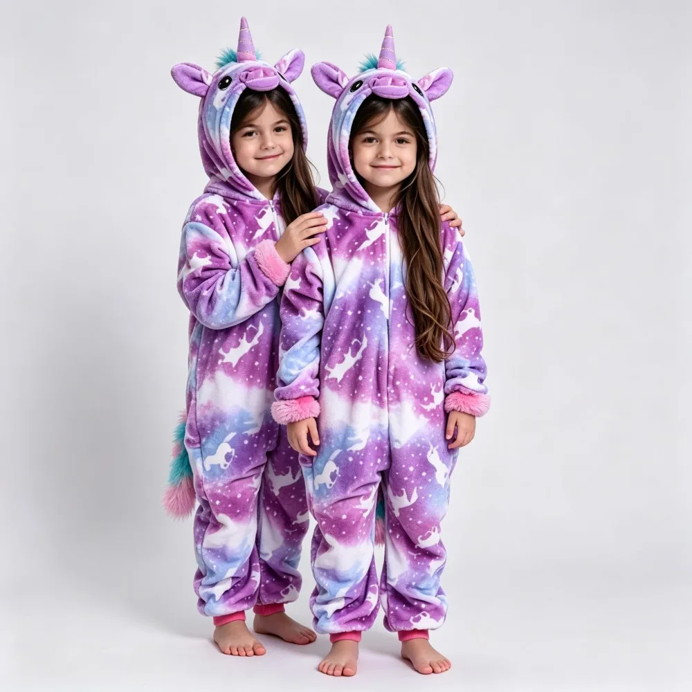 Girls Unicorn Pajamas Children Pijama Franela Niña Pyjama Enfant One Piece Hooded Jumpsuits Kids Onesie Animal Cartoon Sleepwear