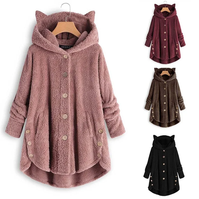 

Ladies Long Jacket Coats Autumn Winter Casual Female Women Warm Thick Long Sleeve Hooded Sweater Outwear Hoody Overcoat Hoodies