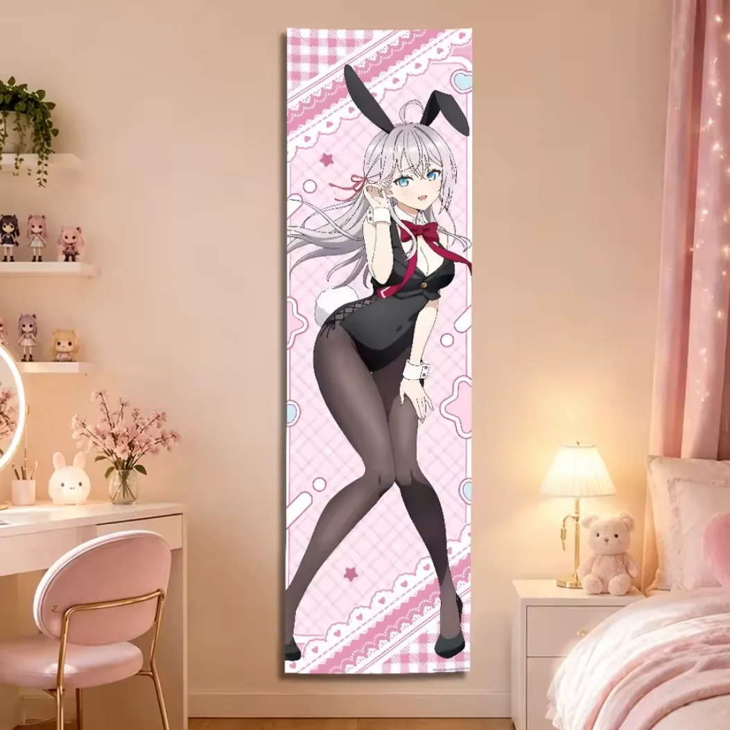 Alya Sometimes Hides Her Feelings Alisa Kujou Bunny Girl Tapestry, Pink Plaid Anime Long Vertical Wall Hanging Otaku Decor