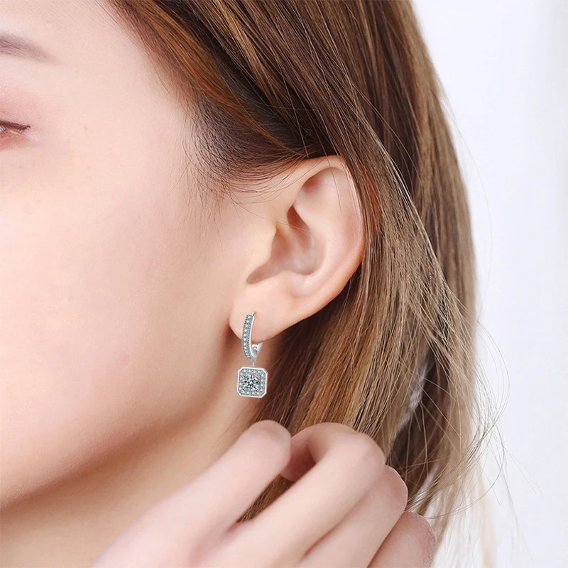 New Fashion Exquisite Square Zircon Pendant Hoop Earrings 925 Sterling Silver Women Jewelry Gift Rhinestone Drop Circle Eardrop